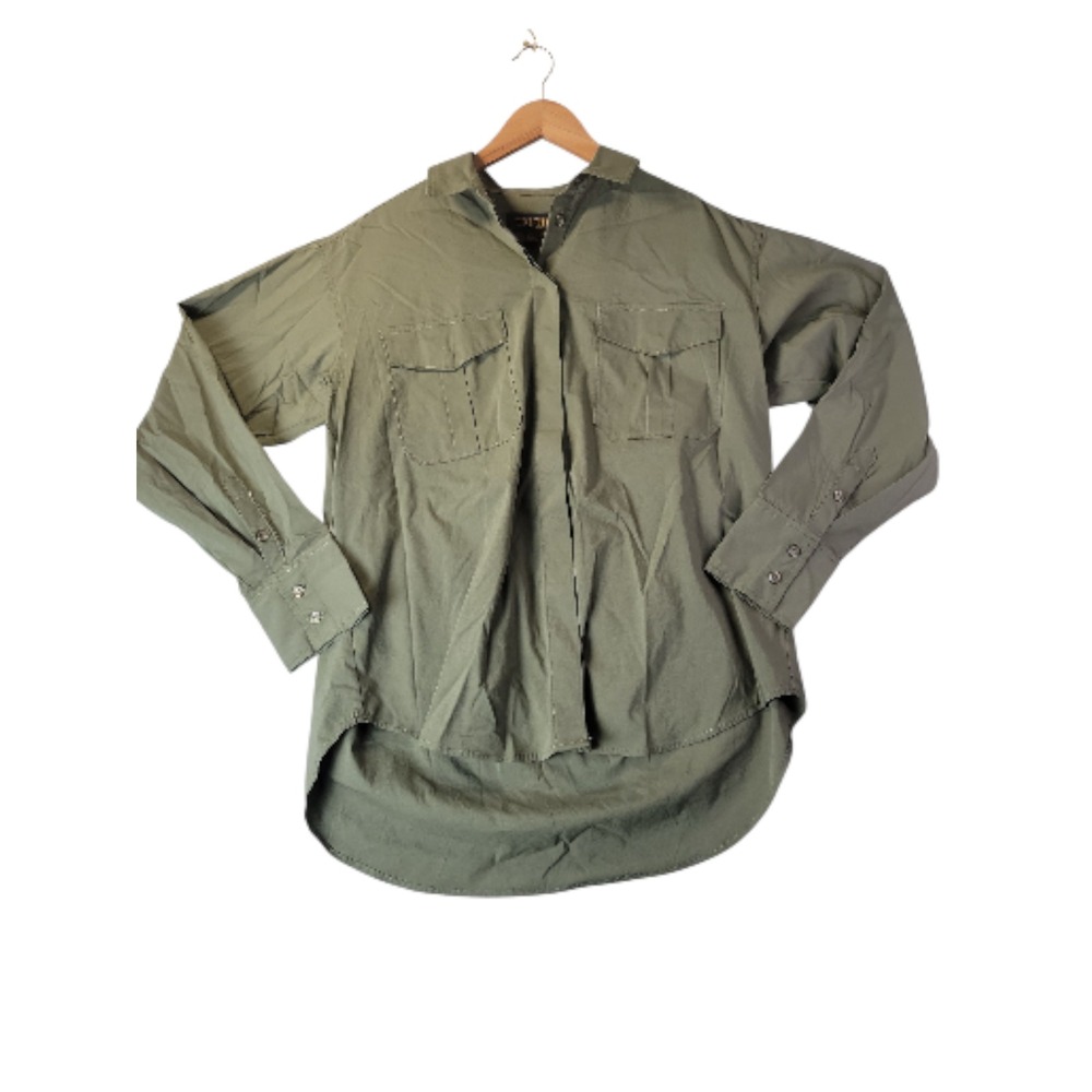 Truth by Republic Womens M Olive Green Button Up Utility‎ Shirt Casual Workwear